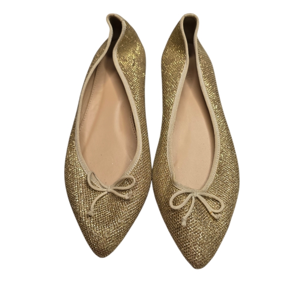 J. Crew Gemma Gold Glitter Pointy Toe Flats 7 - Picture 2 of 8